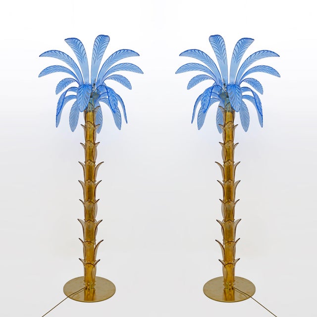 Murano Glass and Brass Palm Tree Floor Lamps from Maestri Muranesi, 1970s, Set of 2 For Sale - Image 14 of 14