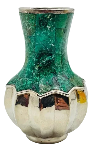 Vintage Emilia Castillo Silver & Malachite Vase, Mexican Silversmithing
