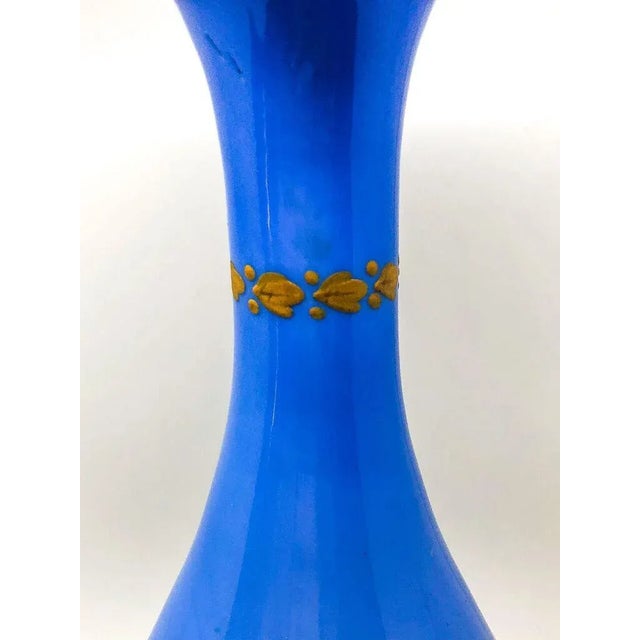 Vintage Blue Floral Detail Vases - A Pair For Sale - Image 4 of 5