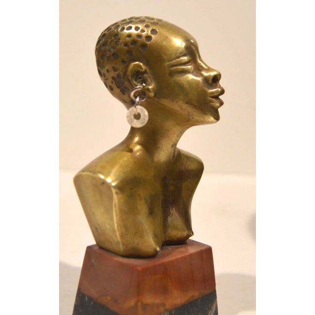 1950s Small African Bronze Female Bust Sculpture For Sale - Image 4 of 8