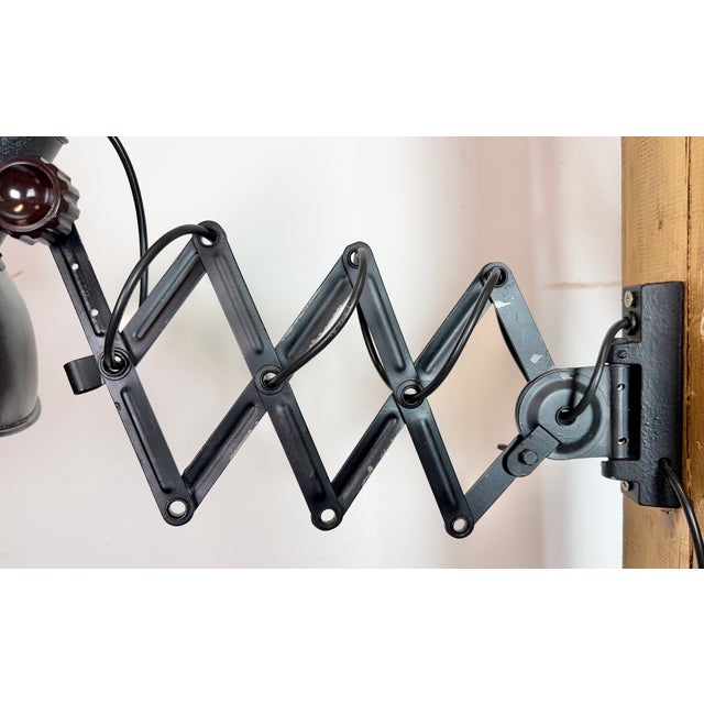 Industrial Black Enamel Scissor Wall Lamp, 1950s For Sale - Image 4 of 18