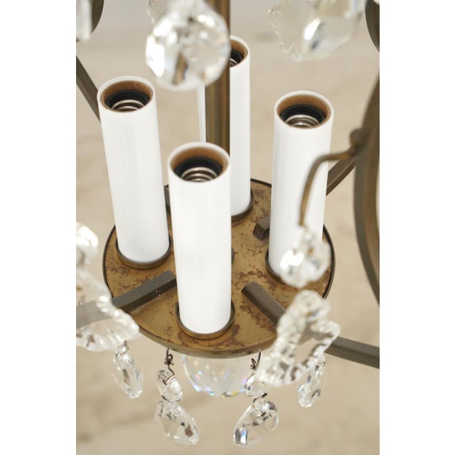 Brass Mid 20th Century Reclaimed Brass Crystal Central Cluster Chandelier For Sale - Image 8 of 10