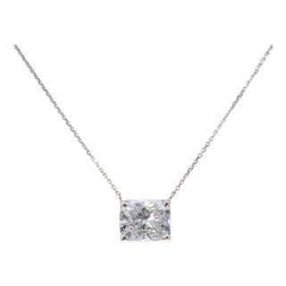 4Ct Lab Grown Diamond Solitaire Necklace With Chain in Solid 14k Gold, 11x9mm For Sale