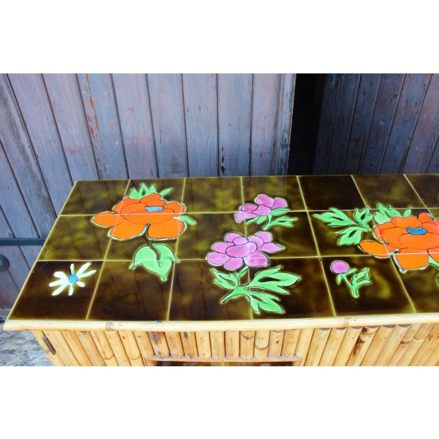 French Riviera Bamboo and Ceramic Sideboard, 1960s For Sale - Image 6 of 11