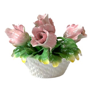 1960s Italian Trompe l'Oeil Majolica Pink Tulip Figural For Sale