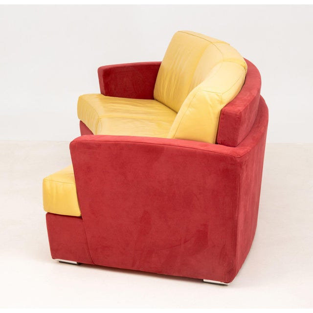 Yellow Rolf Benz Curved Two-Tone Suede and Leather Upholstered Sofa For Sale - Image 8 of 9