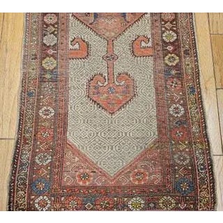 Antique Persian Malayer Rug, Handwoven Geometric Pattern, Camelhair & Burgundy, 3’ X 7’ For Sale - Image 10 of 12