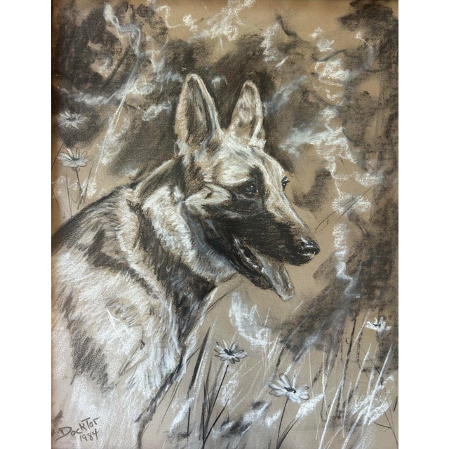 Vintage Framed Impressionist Pastel Drawing of a German Shepherd Dog For Sale - Image 4 of 7