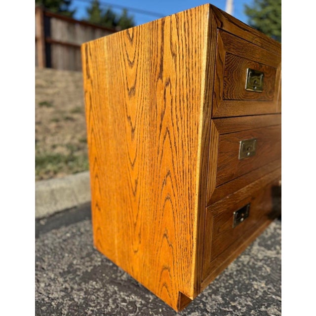 Campaign Vintage Henredon Campaign-Style 7-Drawer Dresser Credenza With Brass Hardware For Sale - Image 3 of 6