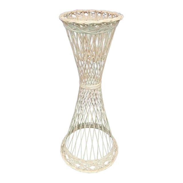 Vintage Woodard Spun Fiberglass Mid Century Modern Pale Peach White Tall Plant Stand Holder For Sale