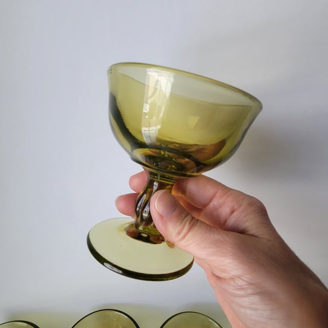 Mid-Century Modern Vintage Tiffin-Franciscan Canterbury Greenbriar Hand Blown Green Stem Glasses - Set of 12 For Sale - Image 3 of 7