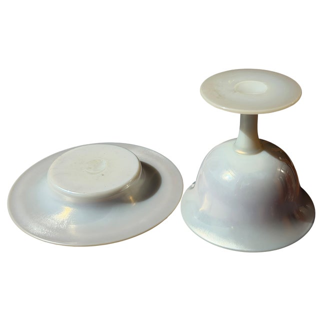 Steuben Gold Aurene on Calcite Iridescent Art Glass Footed Bowl & Underplate.