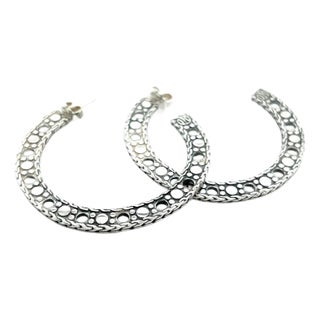 1990s John Hardy Estate Dot Flat Hoop Earrings 1.95" Sterling Silver, 2 pieces For Sale