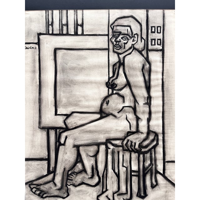 John Bowers Modernist Cubist Nude 1940s Charcoal Drawing Uc Berkeley Mfa For Sale - Image 14 of 14