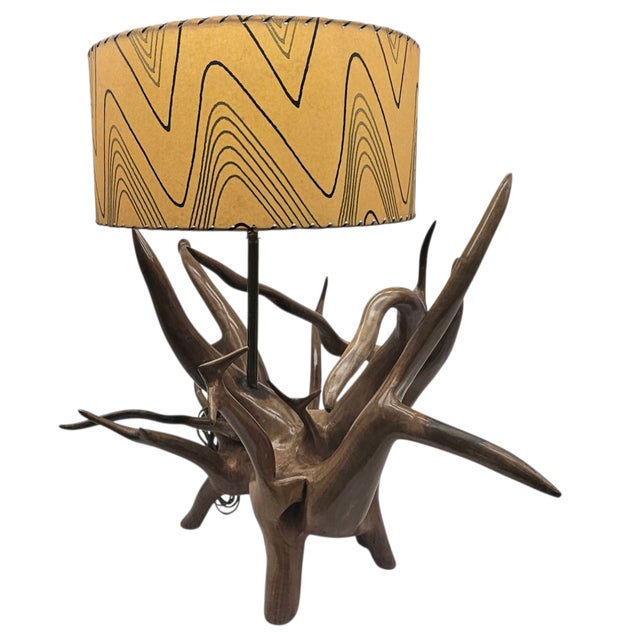 Mid 20th Century Monumental Teak Root Table Lamp in the Nakashima Organic Modern Style 36" For Sale - Image 5 of 9
