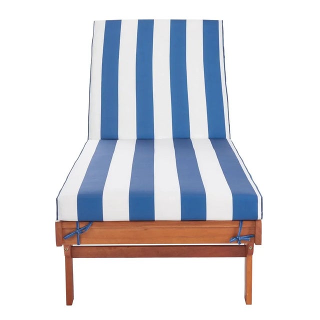 Modern Newport Chaise Lounge Chair with Side Table, Natural/Navy Stripe Cushion For Sale - Image 3 of 11