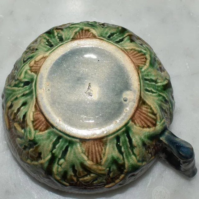 Antique Etruscan Seaweed Griffin Smith Hill Majolica Tea Cup and Saucer 19th Century For Sale In Oklahoma City - Image 6 of 7