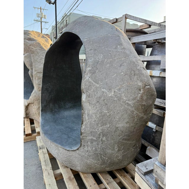 Early 21st Century Vintage Giant Stone Boulder Hole Bench For Sale - Image 5 of 6