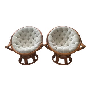 Pair of Mid Century Swivel Bamboo Chairs For Sale