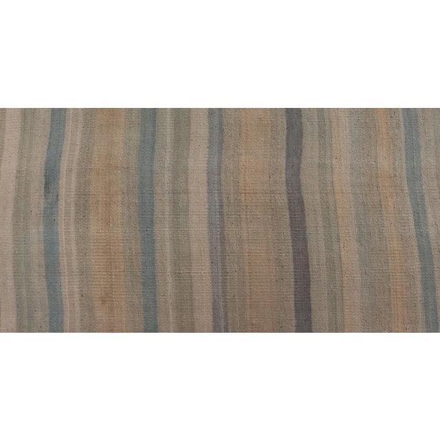 Mid 20th Century Vintage Turkish Kilim Runner Pastel Stripes Ivory Blue Beige Wool Rug For Sale - Image 5 of 11
