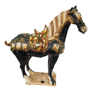 Chinese Tang Dynasty Style Pottery Hand Painted Horse With Sancai Glaze For Sale