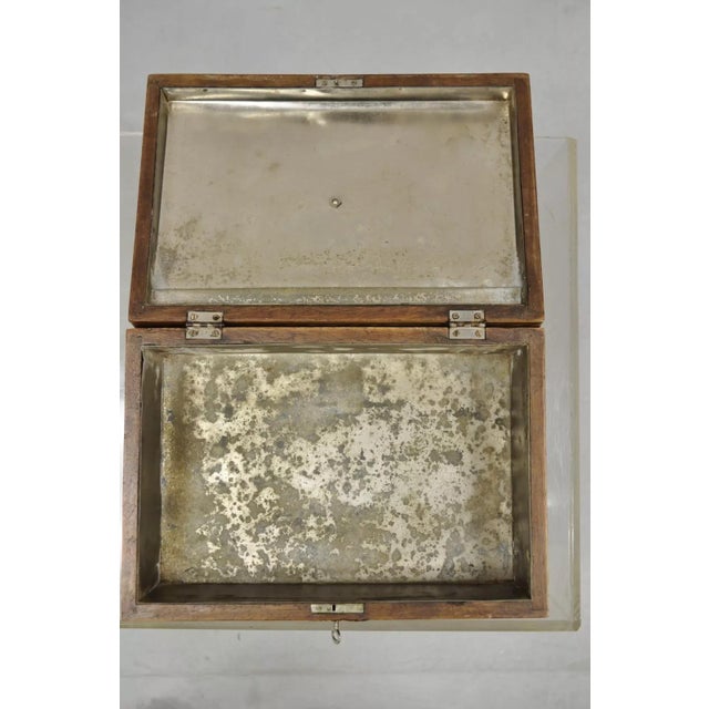 Brown Late 19th Century Antique English Marquetry Inlaid Wood Large Tea Caddy Lined in Metal Desk Box For Sale - Image 8 of 12