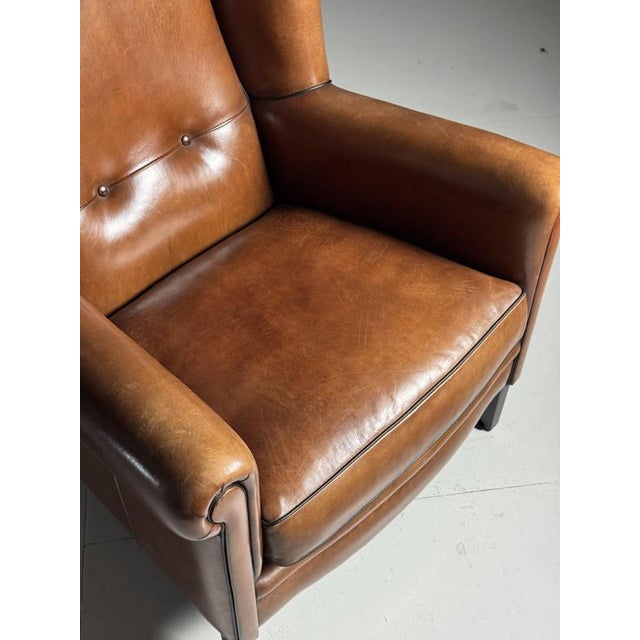 Sheep Leather Wingback Armchair For Sale - Image 9 of 17