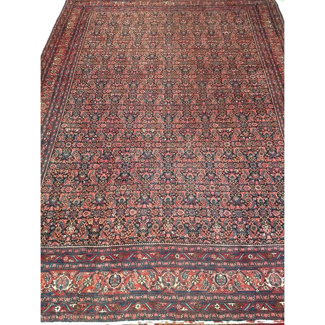 Vintage Persian Bidjar Rug, Hand-Knotted Wool, All-over Herati Geometric Pattern, Navy & Rust-Red,9x12 For Sale - Image 9 of 16