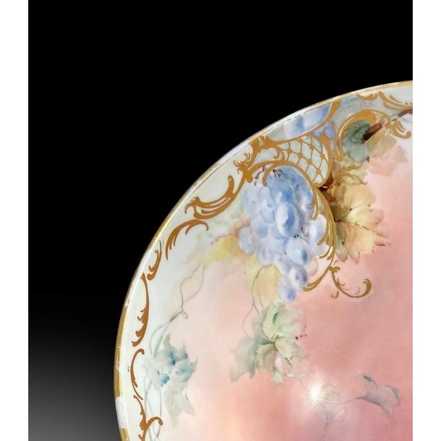 Pink Antique Limoges Porcelain Punch Bowl, Hand-Painted Grapes, France For Sale - Image 8 of 17