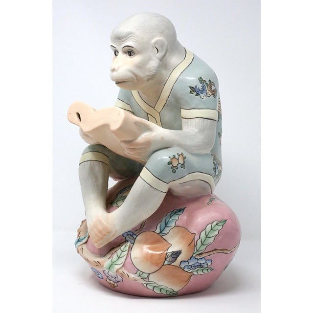 Vintage 13" Hand-Painted Reading Monkey on a Peach Figurine For Sale - Image 13 of 13