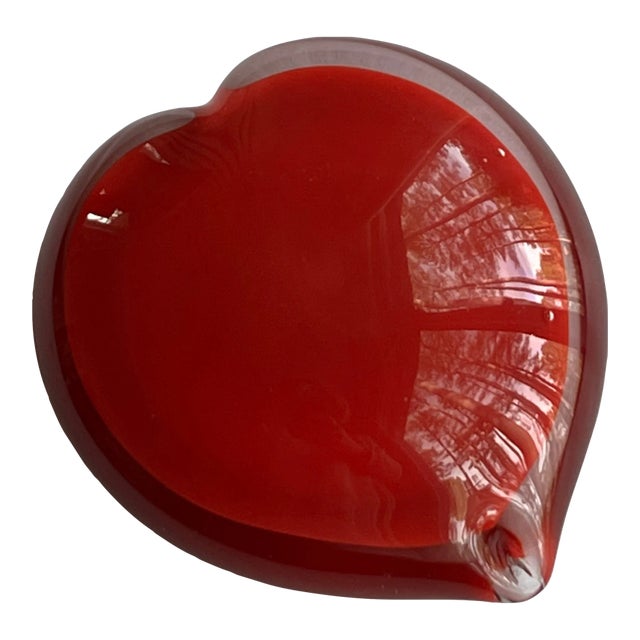 Blown Art Glass Red Heart Paperweight For Sale