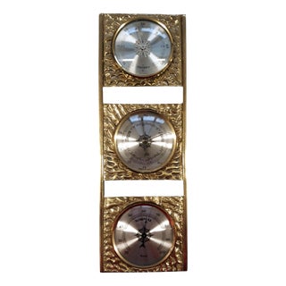 Brass Weather Station Hygrometer Barometer Thermometer, 1970s For Sale