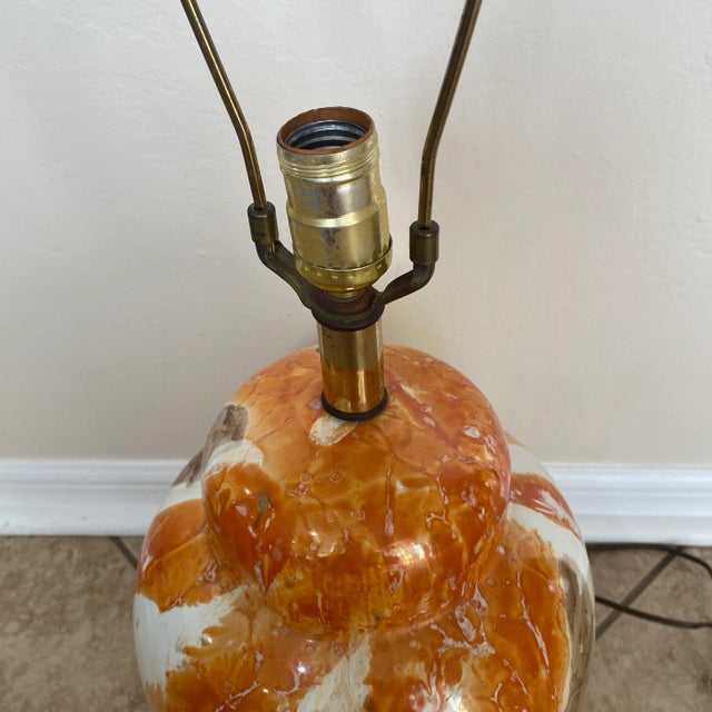 Fabulous Midcentury Orange, Gold, and White Ceramic Table Lamp by Nathan Lagin, Co.! This lamp is stylish and is excellent...