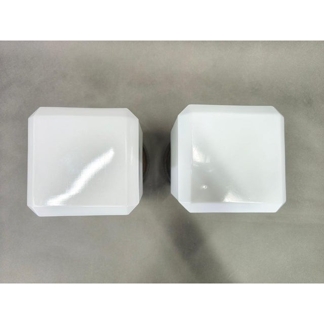 Art Deco Nickel Wall Lights with Milky Glass Shades, 1930s, Set of 2 For Sale - Image 4 of 11