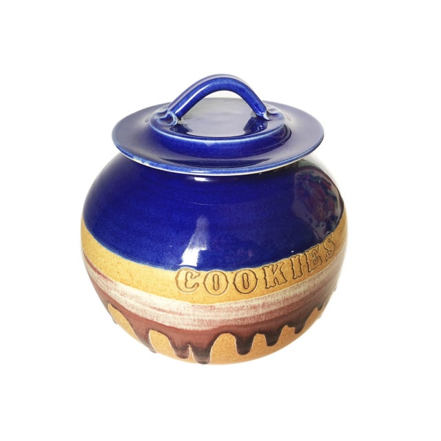 1990s Walt Glass Master Potter Drip Glaze Big Lidded Cookie Jar Studio Pottery For Sale - Image 6 of 6