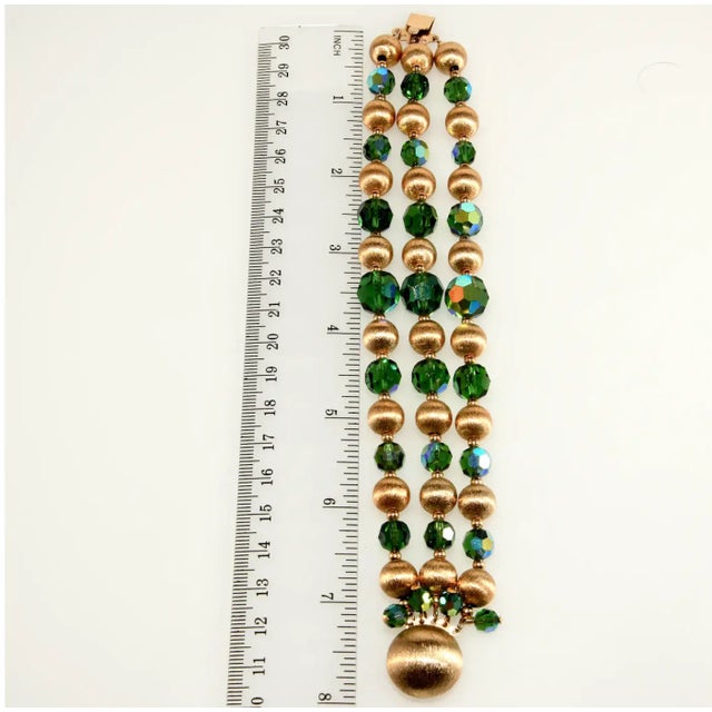 Abstract Vintage Napier Green & Gold Textured Beads Bracelet For Sale - Image 3 of 4