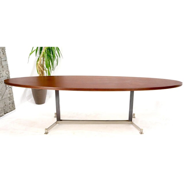 Herman Miller Extra Long Oval Dark Walnut Dining Conference Table on Stainless Chrome Base For Sale - Image 4 of 11