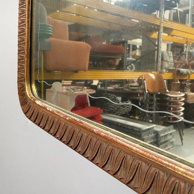 Brown Mid-Century Modern Italian Wall Mirror in Wooden Frame for Brusotti, 1940s For Sale - Image 8 of 11