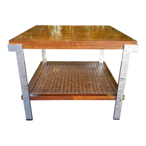 Mid 20th Century Milo Baughman Style Rosewood, Cane and Chrome Side Table
