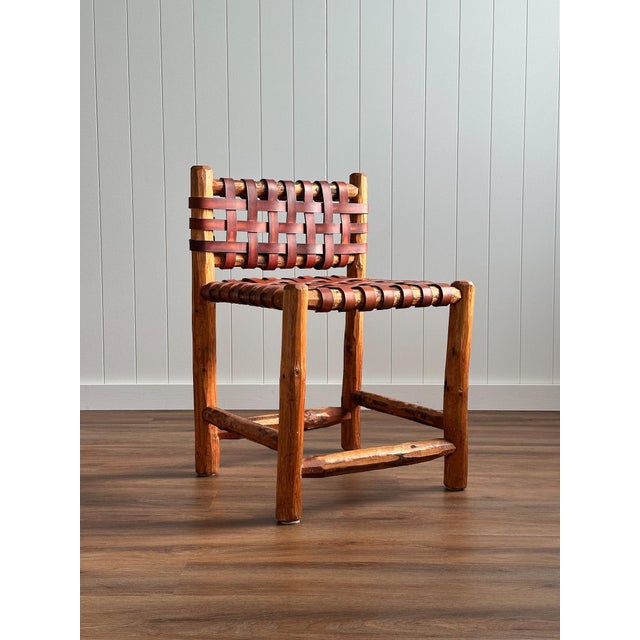 Mid 20th Century 1940s Tuscan Leather Strap & Wood Dining Chairs, Set of 4 For Sale - Image 5 of 17