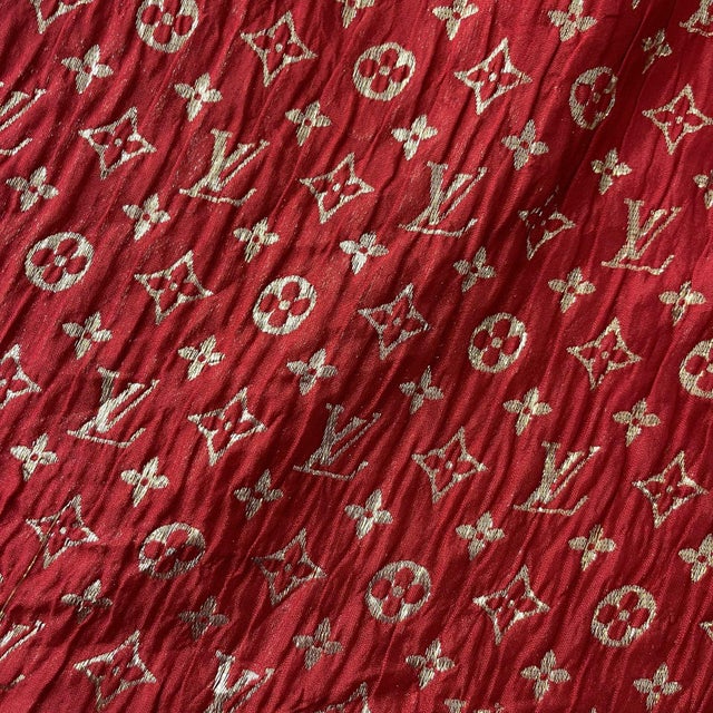 Louis Vuitton Red Reversible Silk Wool Scarf | Chairish