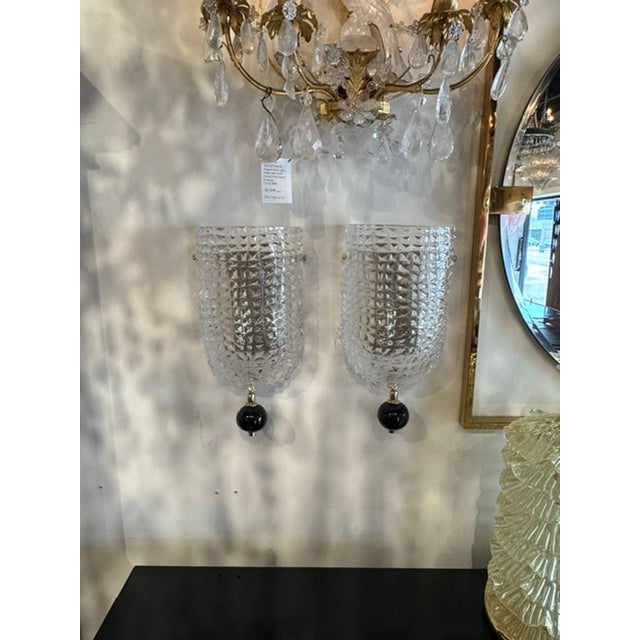 Pair of Murano Glass Black Ball Wall Sconces. Perfect for today's modern designs that also fits into traditional designs....