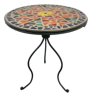 Vintage Mosaic Tile Bistro Side Table With Wrought Iron Base