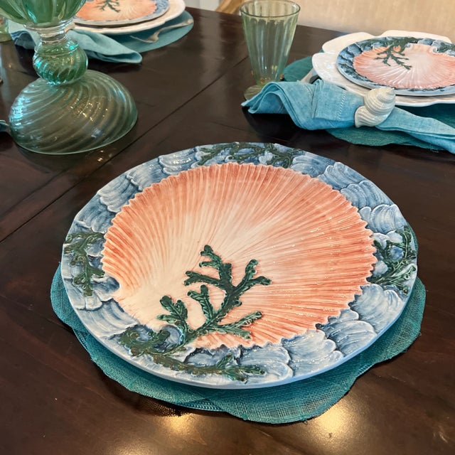 Vintage Handpainted Italian Scallop and Seaweed Majolica Platter For Sale - Image 9 of 10