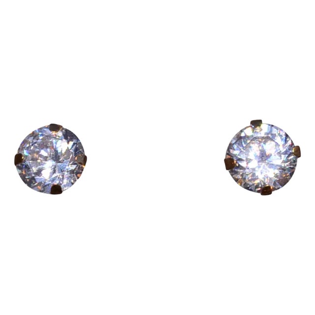 The Top: Yellow Gold Top Hole Studs set with CZ, 2 Pieces For Sale