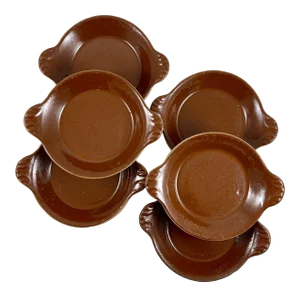 Vallauris French Treacle Glaze Rustic Pottery Au Gratin Dishes, S/6