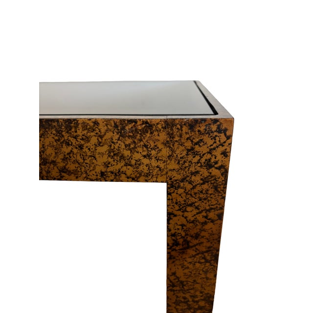 Brown Mid-Century Faux Tortoise Shell Console Table With Black Glass by Henredon For Sale - Image 8 of 15