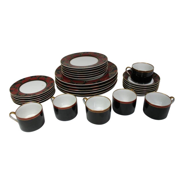 1970s Fitz and Floyd Kuruma Pattern Porcelain Dinnerware Service for Six- 30 Pieces For Sale