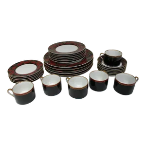 1970s Fitz and Floyd Kuruma Pattern Porcelain Dinnerware Service for Six- 30 Pieces
