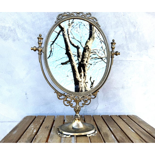 Vintage Hollywood Regency Rococo Revival Brass Vanity Mirror, 1960s For Sale - Image 6 of 9